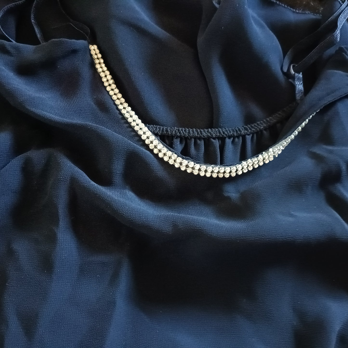 Navy Strappy Layered Top with Bling Neck Detail