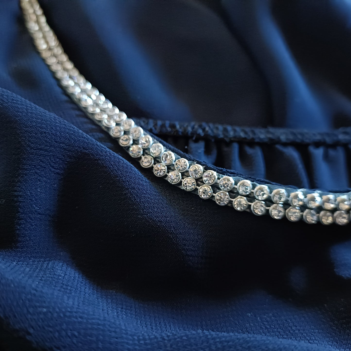 Navy Strappy Layered Top with Bling Neck Detail