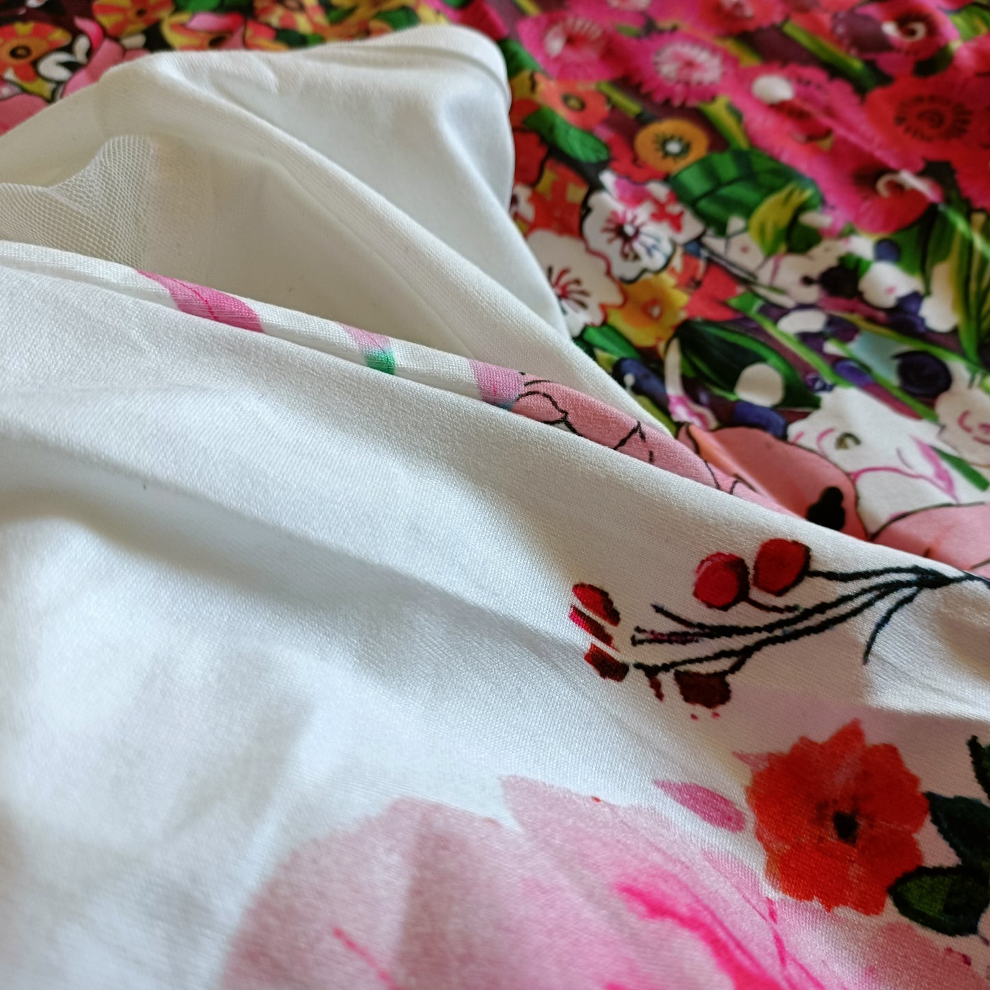 Floral Print Dress with Lace Sleeves