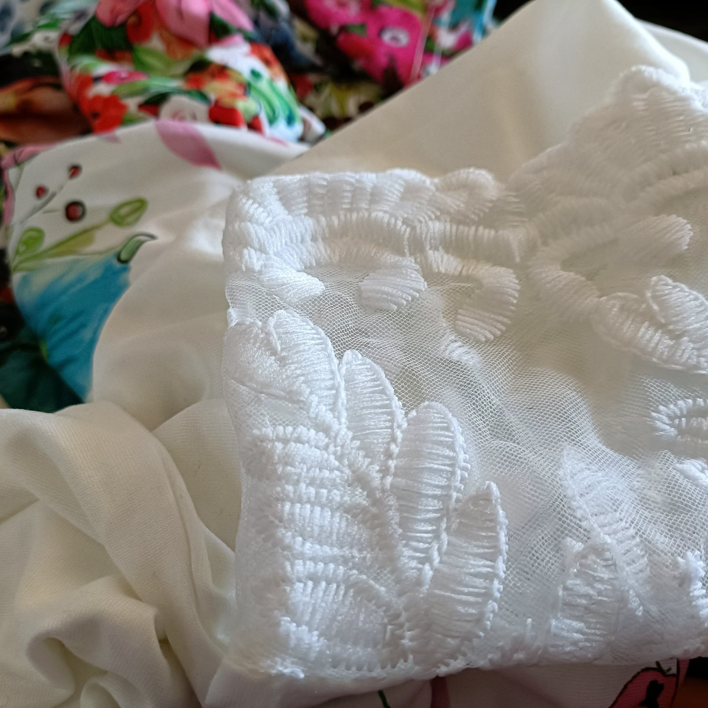 Floral Print Dress with Lace Sleeves