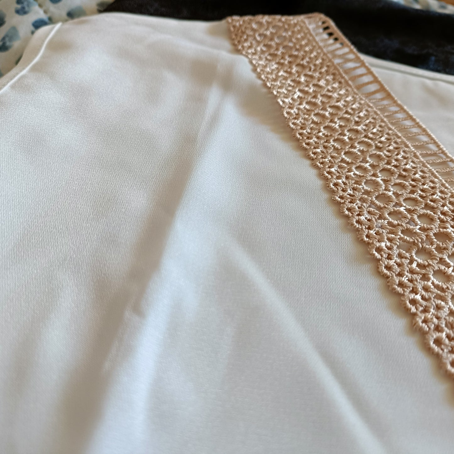 White Sleeveless Top with Gold Lace Trim