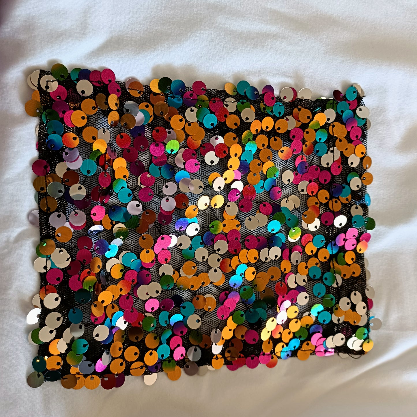 White T-Shirt with Multi Coloured Sequin Pocket Detail