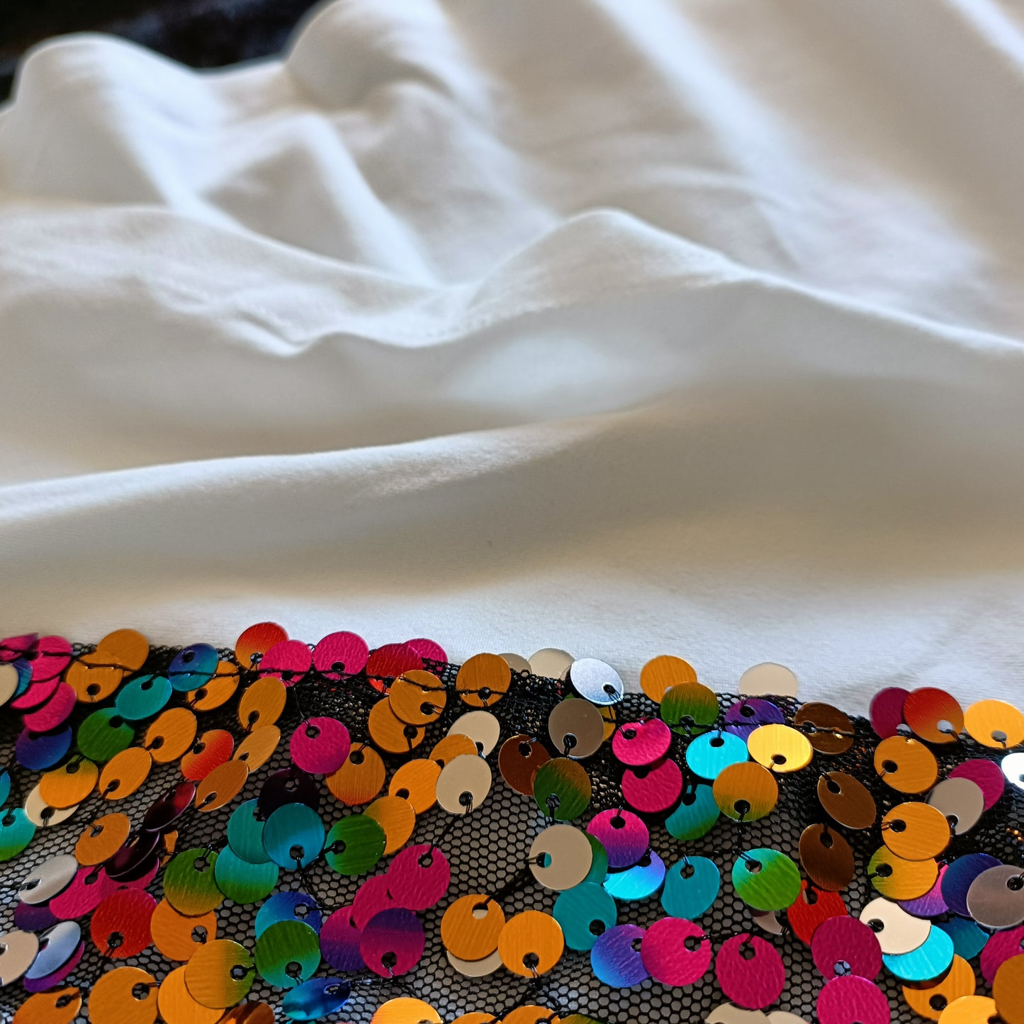 White T-Shirt with Multi Coloured Sequin Pocket Detail