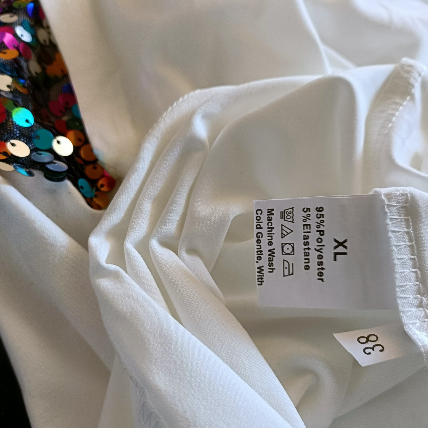 White T-Shirt with Multi Coloured Sequin Pocket Detail
