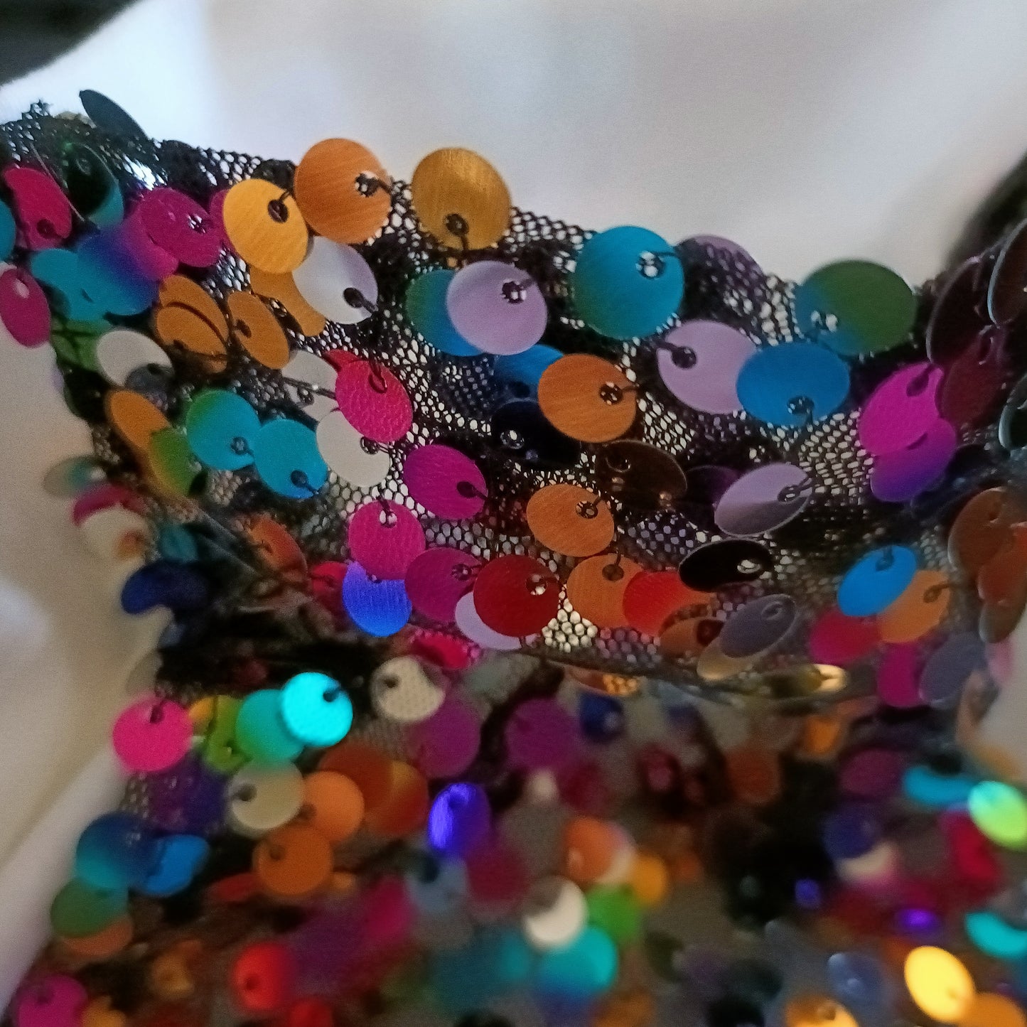 White T-Shirt with Multi Coloured Sequin Pocket Detail