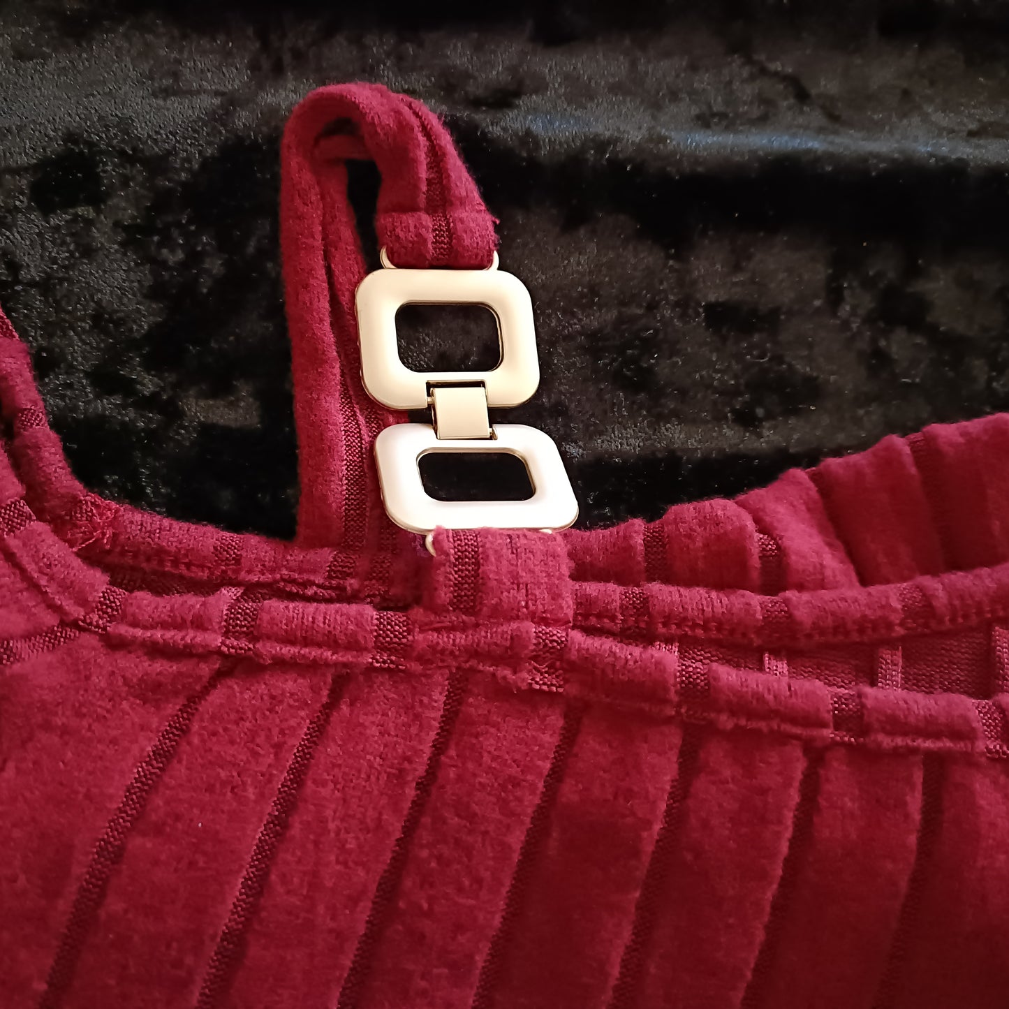 Wine Asymmetrical Top with Strap and Gold Buckle Detail