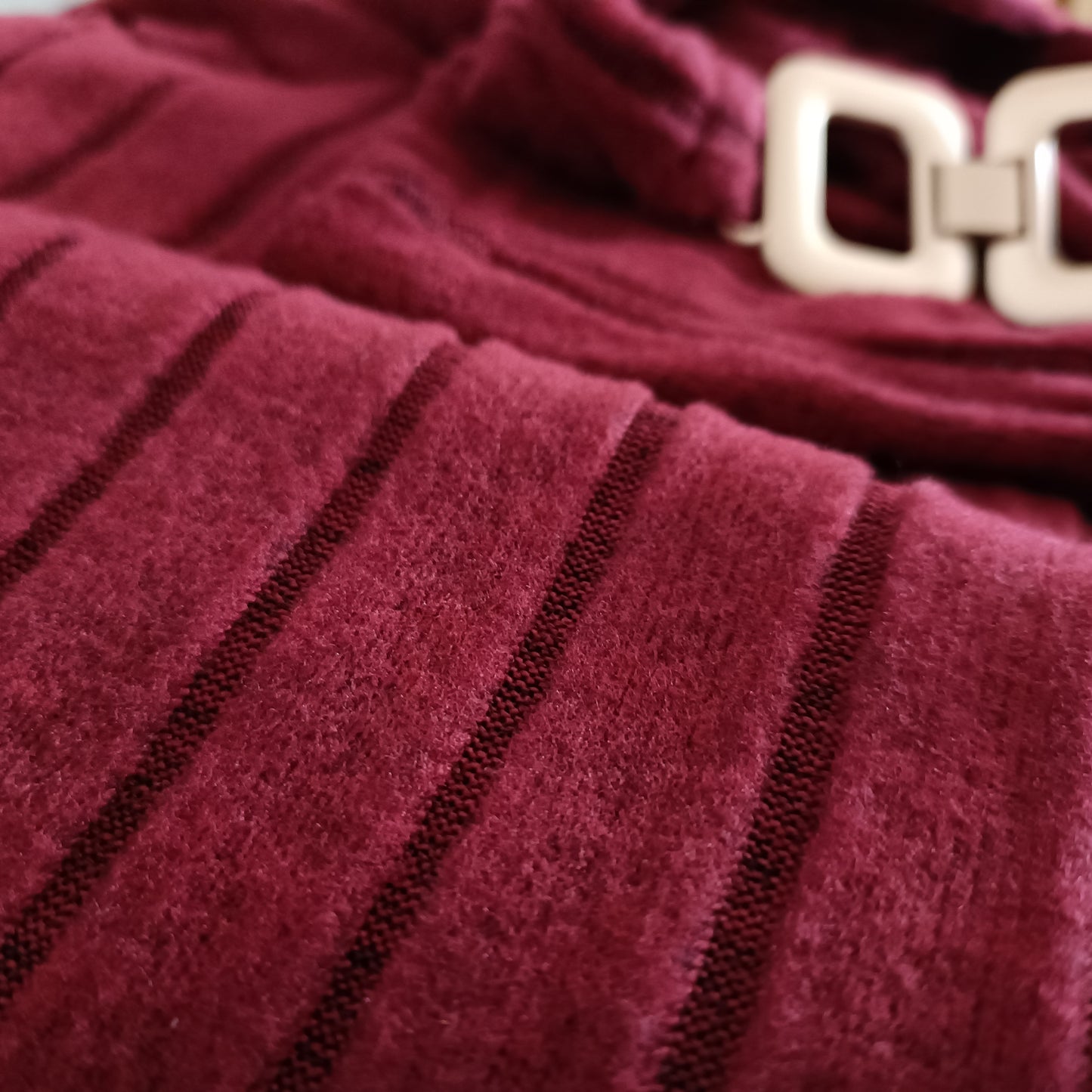 Wine Asymmetrical Top with Strap and Gold Buckle Detail