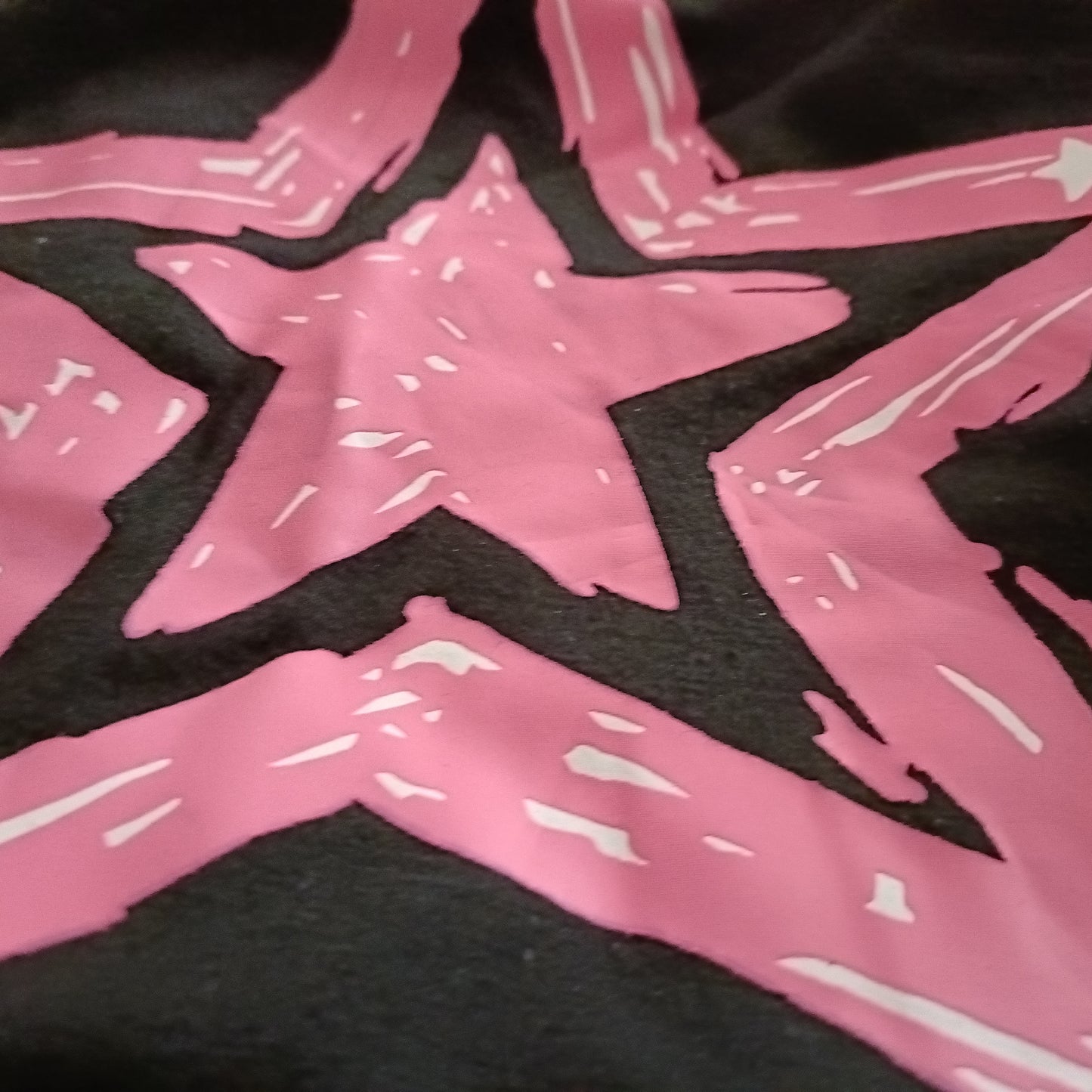 Black Short Sleeve T Shirt with Pink Star Print