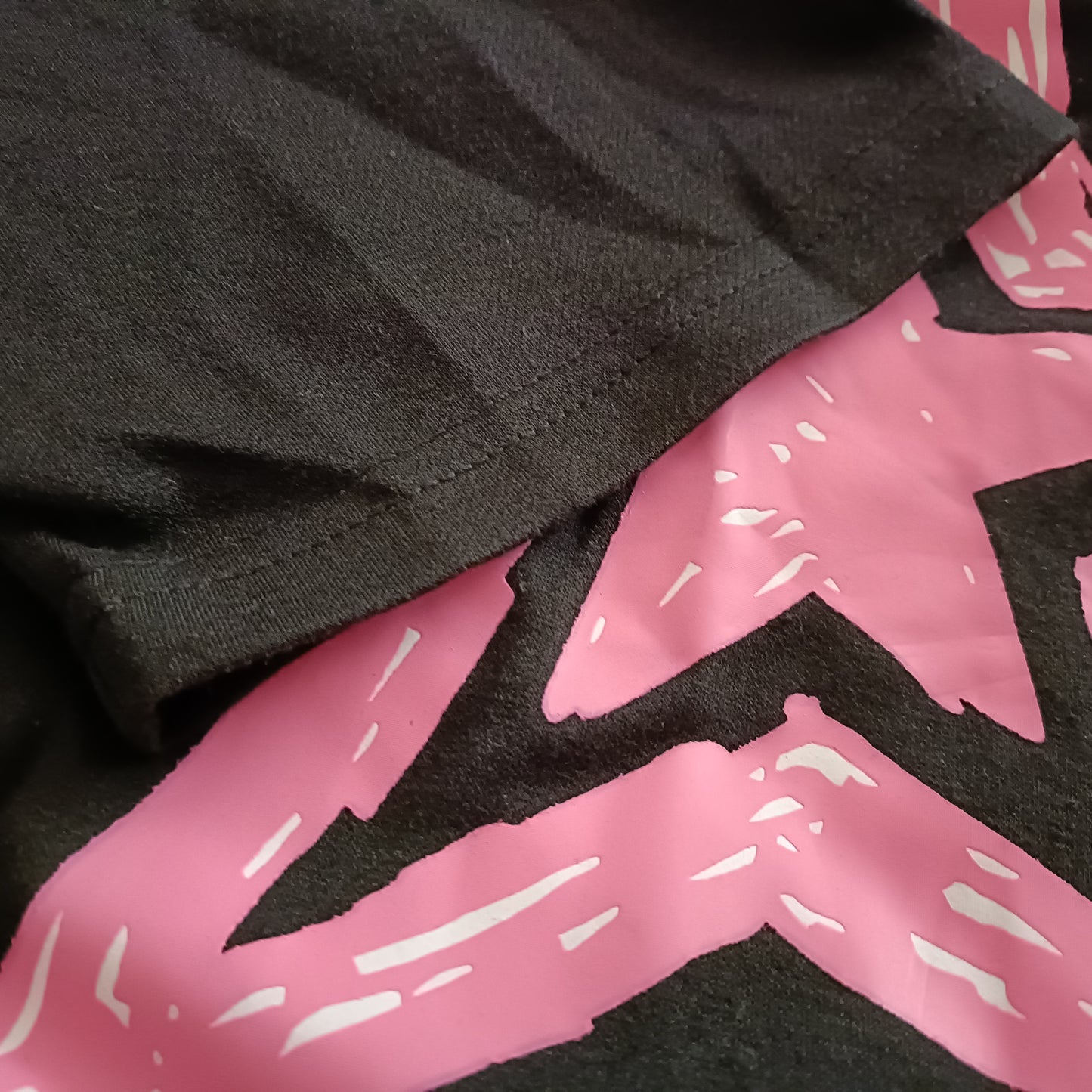 Black Short Sleeve T Shirt with Pink Star Print