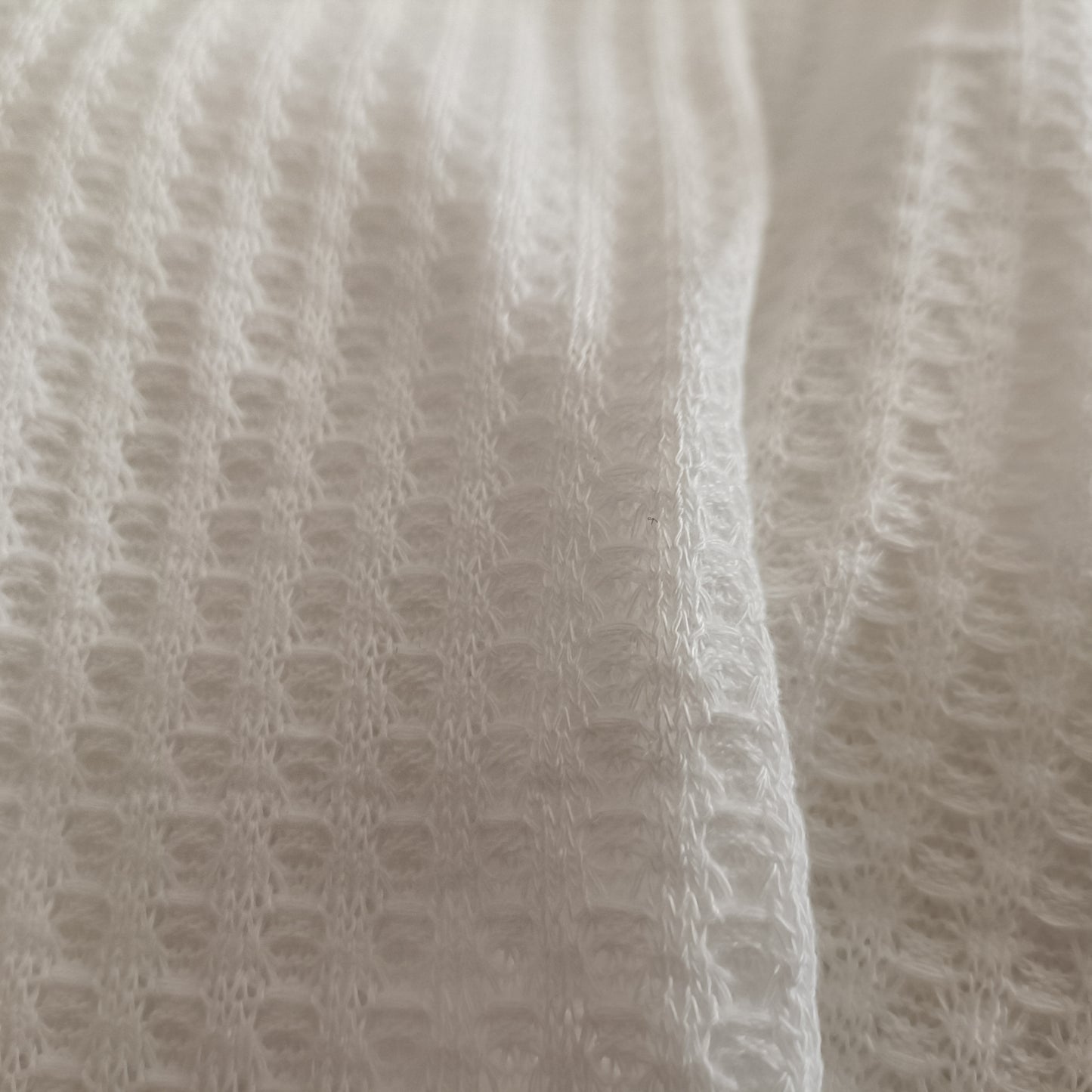 Cream Long Sleeve Waffle Texture T-Shirt with Lace Trim V Neck
