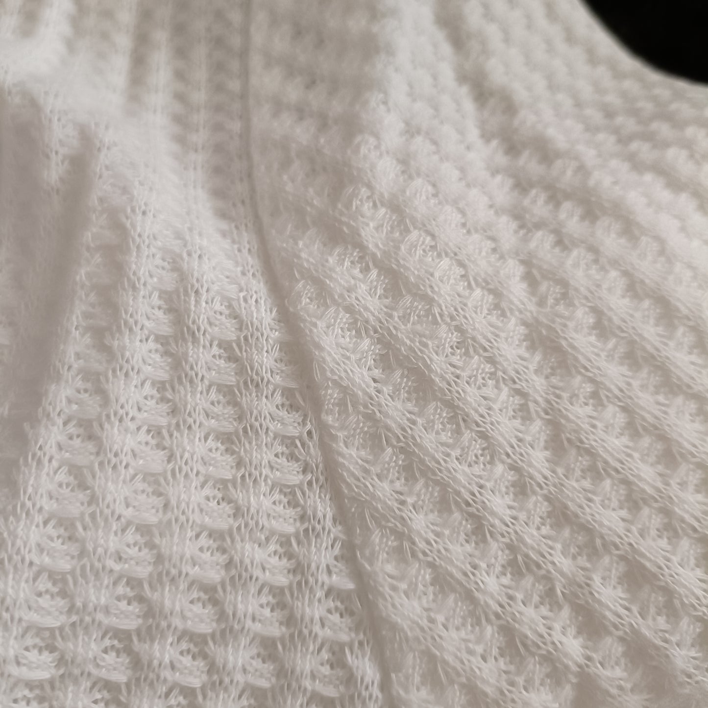 Cream Long Sleeve Waffle Texture T-Shirt with Lace Trim V Neck