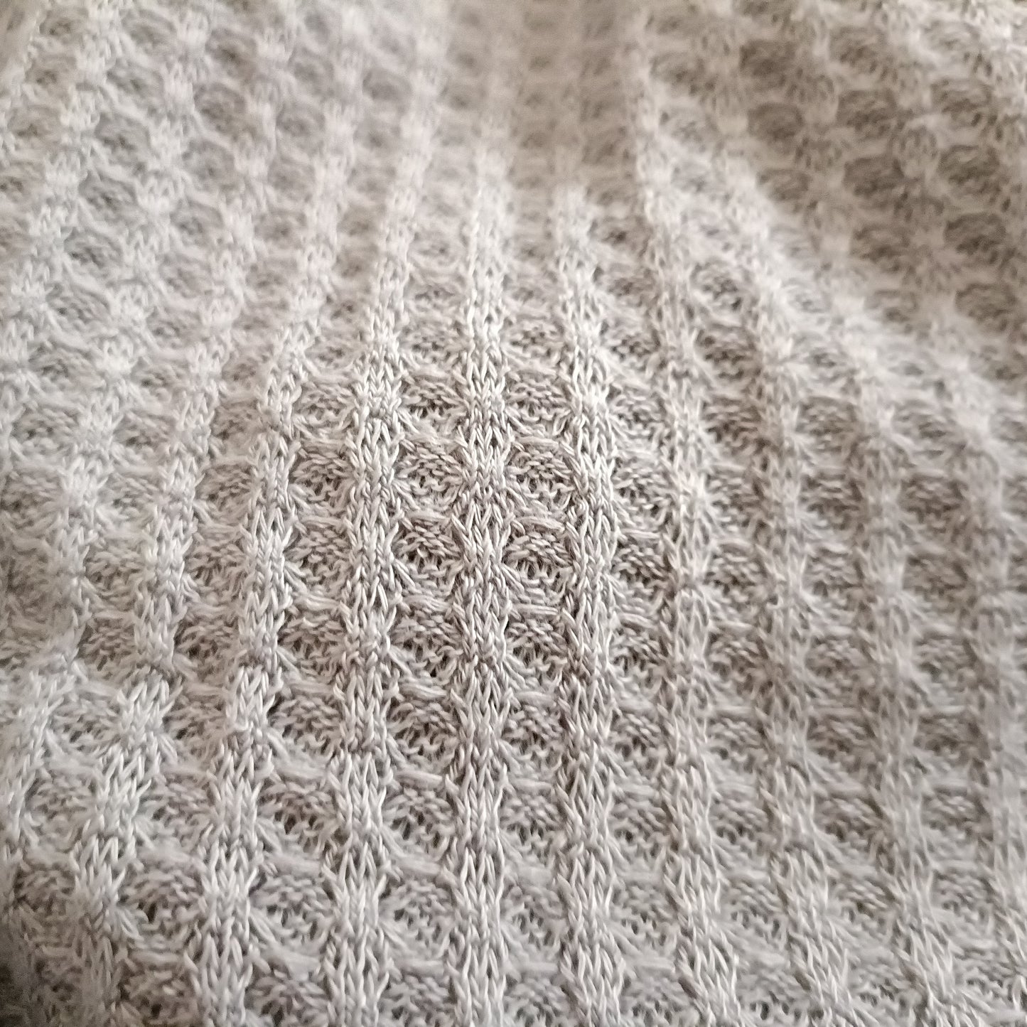 Textured Waffle Top with White Lace Raglan Sleeves