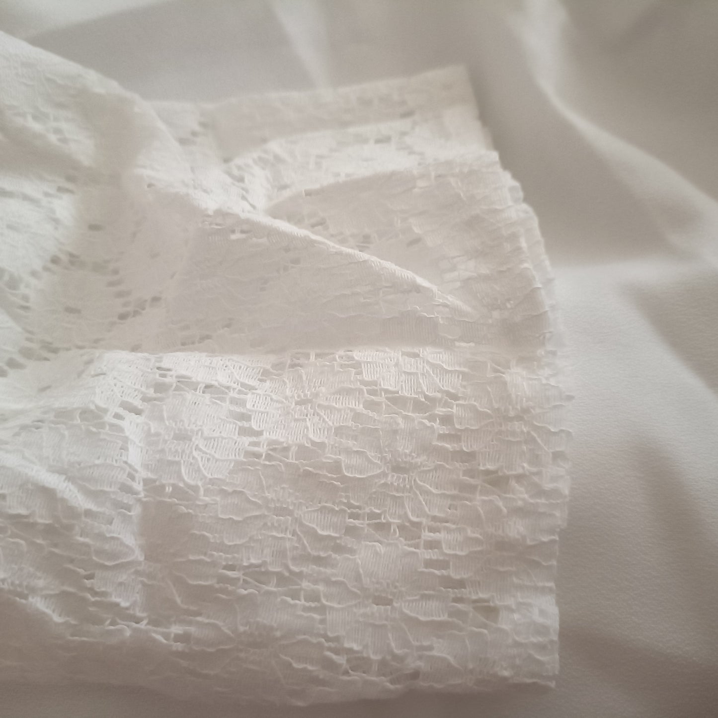 White Scalloped Neckline Blouse with Lace Sleeves