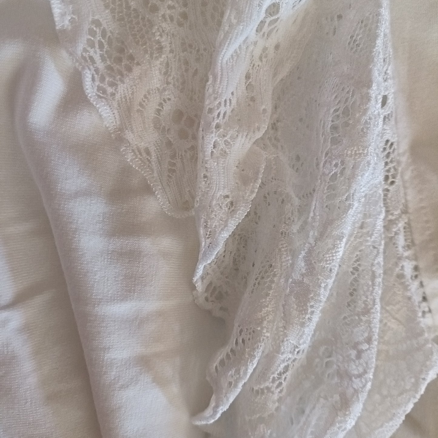 Cream T-Shirt with Lace Ruffle/Butterfly Sleeves