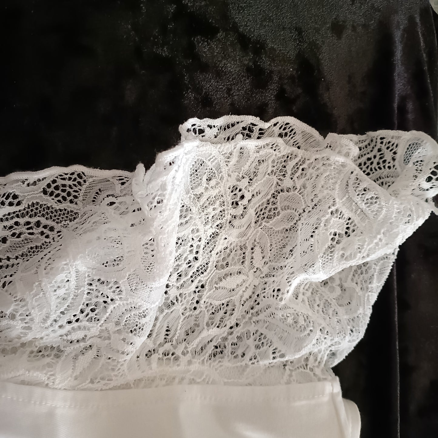 Cream T-Shirt with Lace Ruffle/Butterfly Sleeves