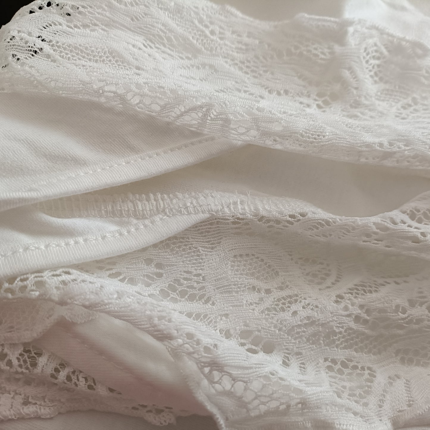 Cream T-Shirt with Lace Ruffle/Butterfly Sleeves