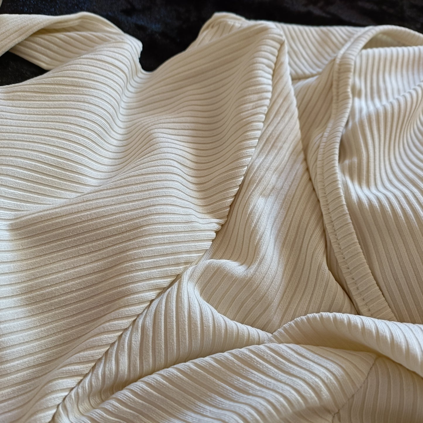 Cream Belted Dress with Frill Hem and Surplice Neckline