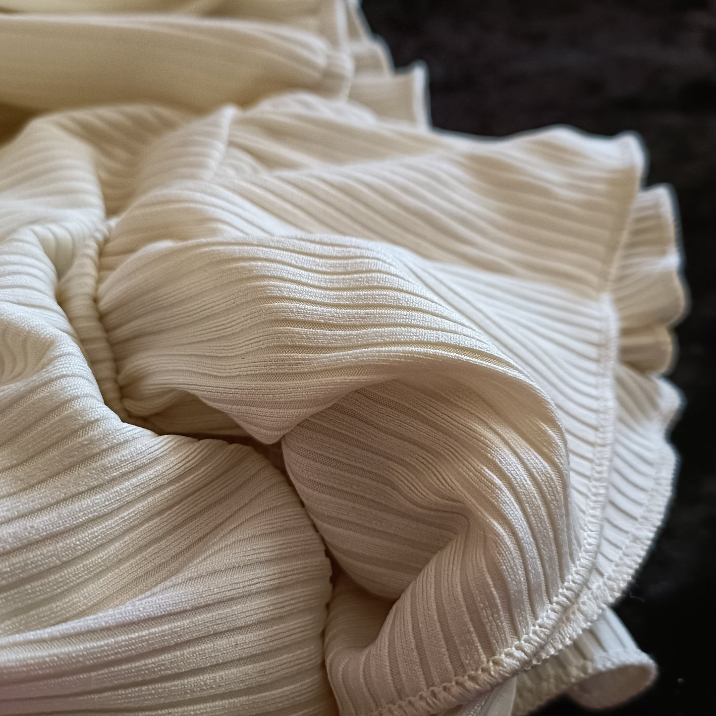 Cream Belted Dress with Frill Hem and Surplice Neckline