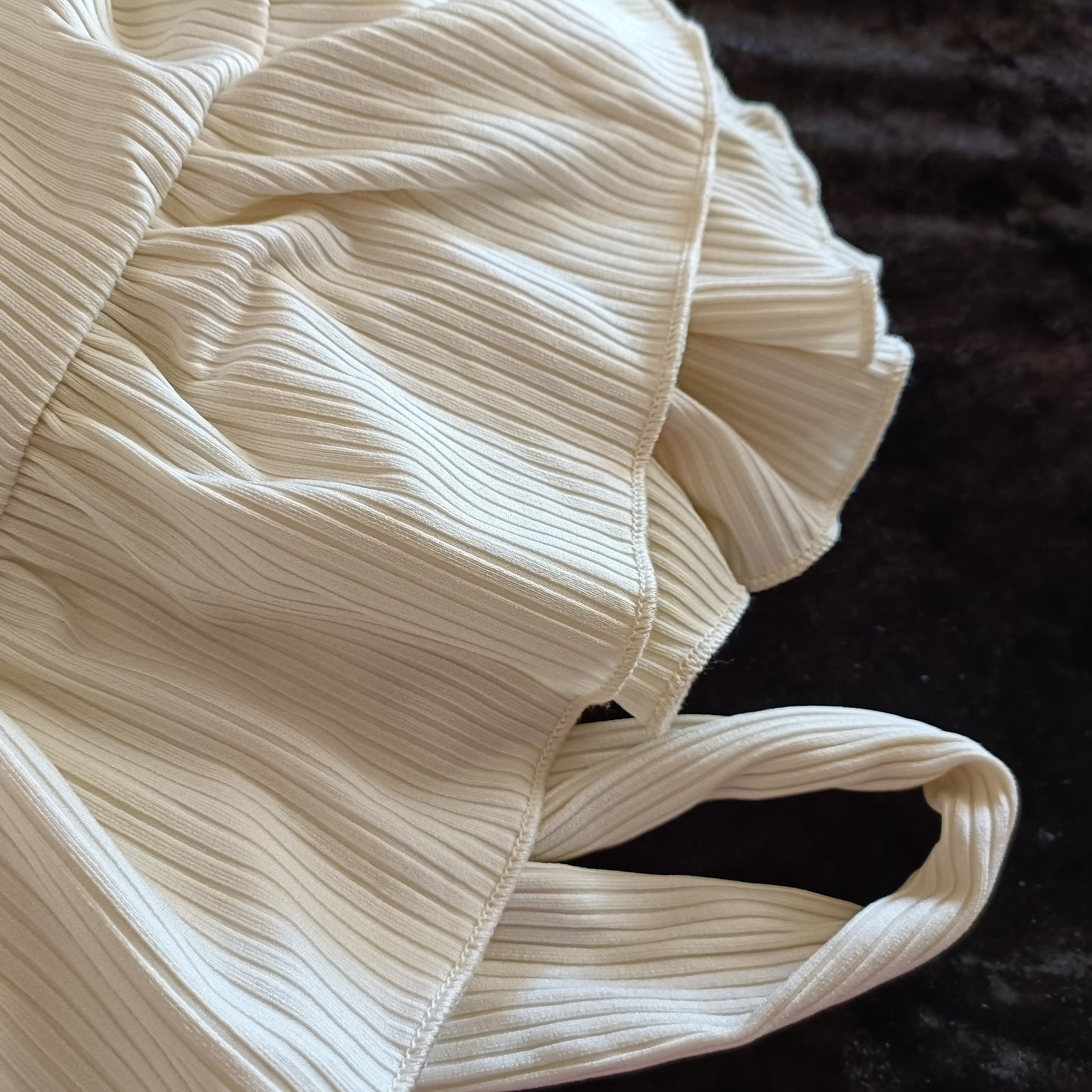 Cream Belted Dress with Frill Hem and Surplice Neckline