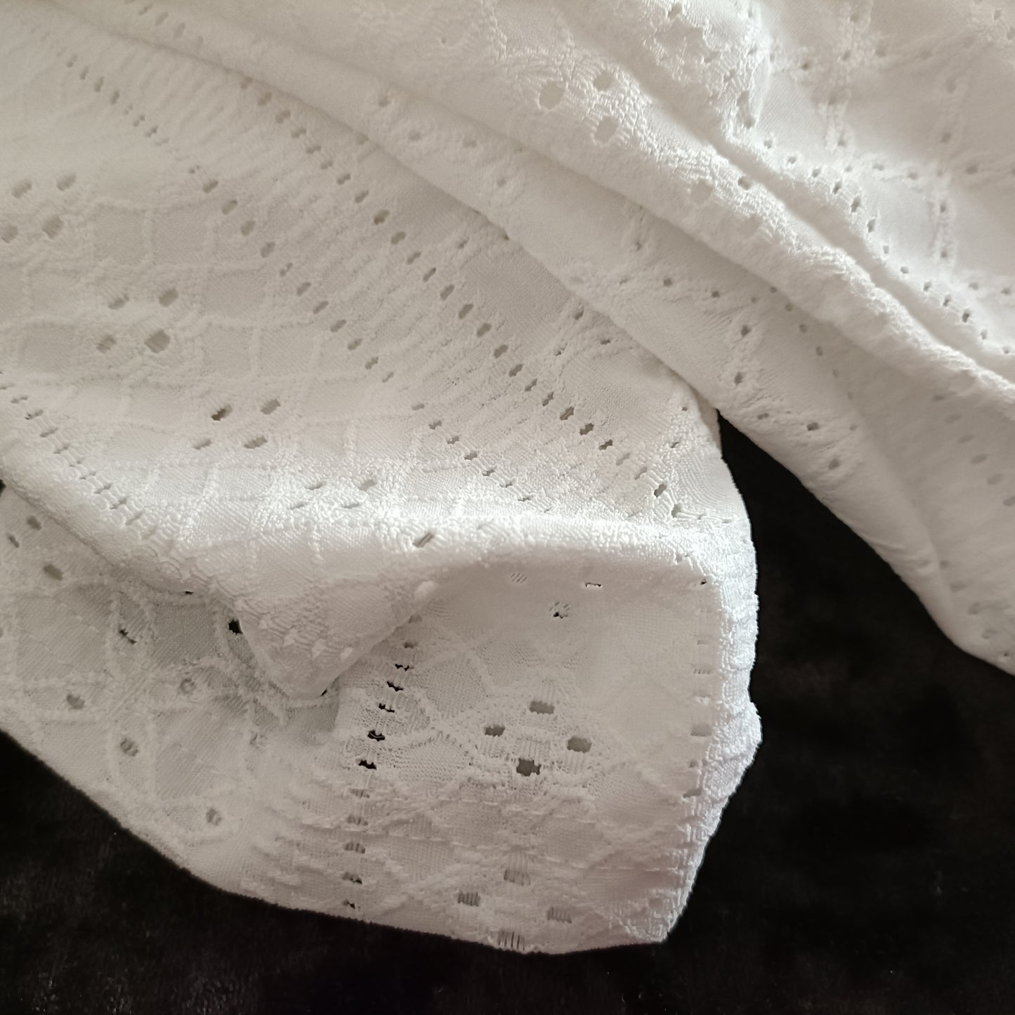 Off White Eyelet Embroidery Long Sleeve Open Front Jacket/Cardigan