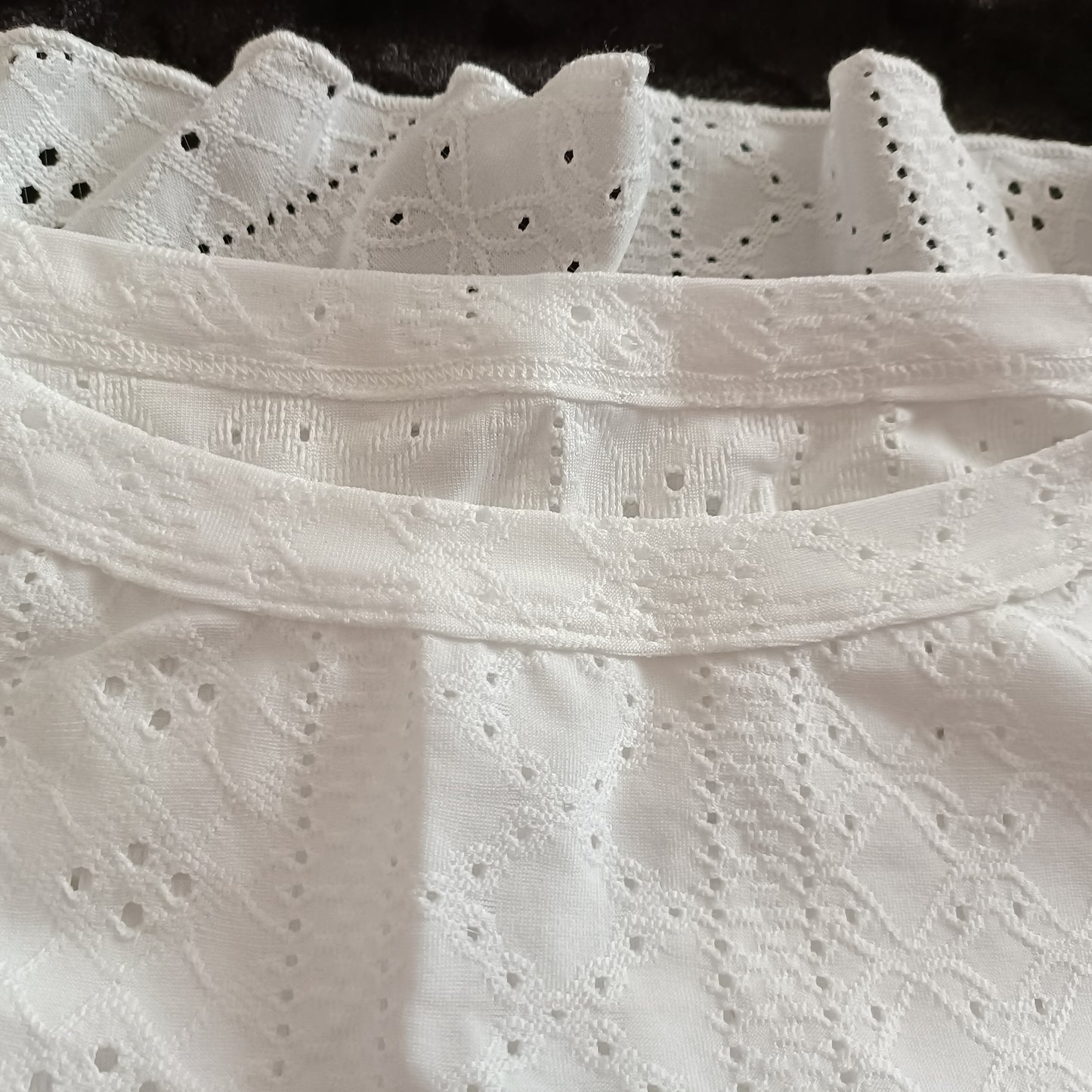 White Eyelet Embroidery Strappy Sleeveless Top with Layered Frill Hem