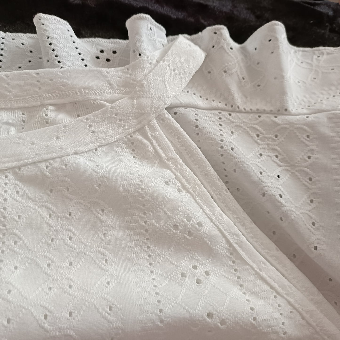White Eyelet Embroidery Strappy Sleeveless Top with Layered Frill Hem