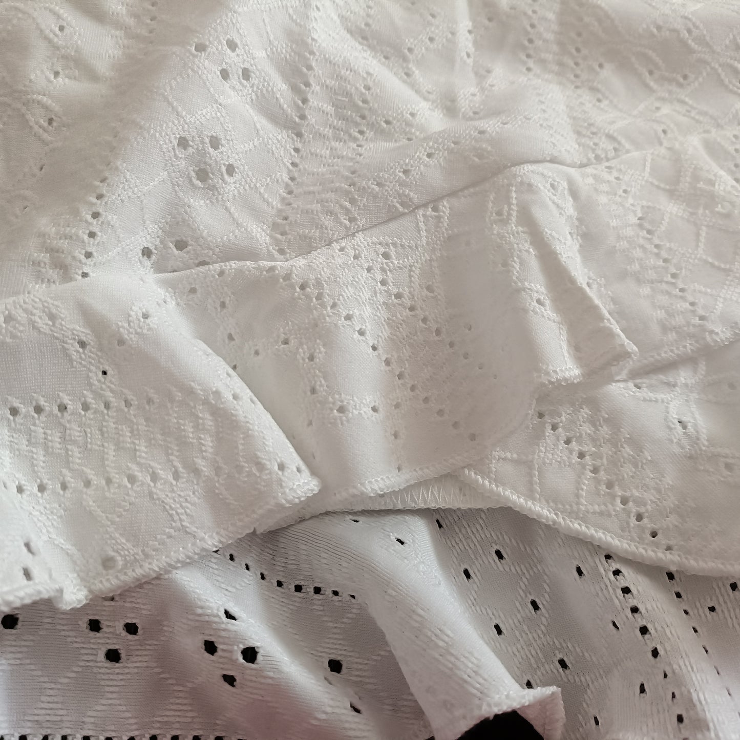 White Eyelet Embroidery Strappy Sleeveless Top with Layered Frill Hem