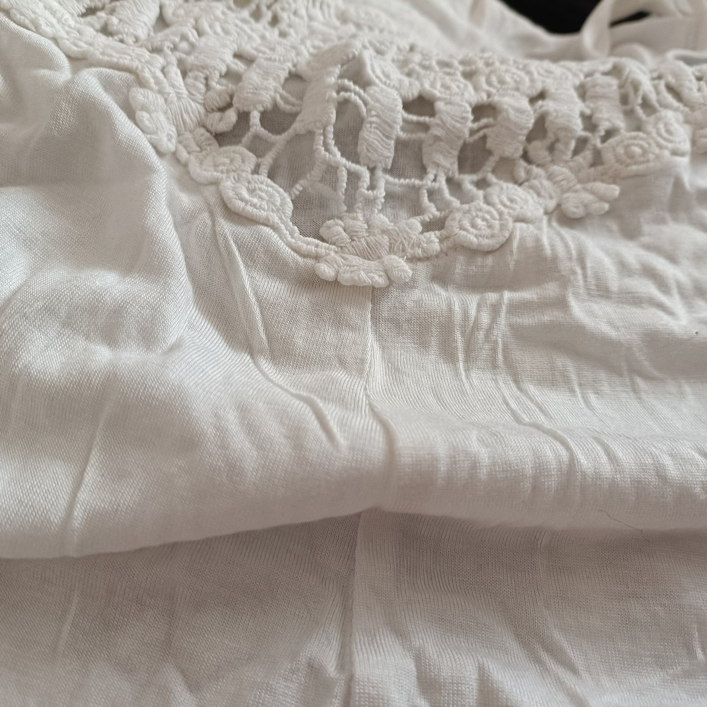 White Loose Fitting Vest Top with Lace Panel