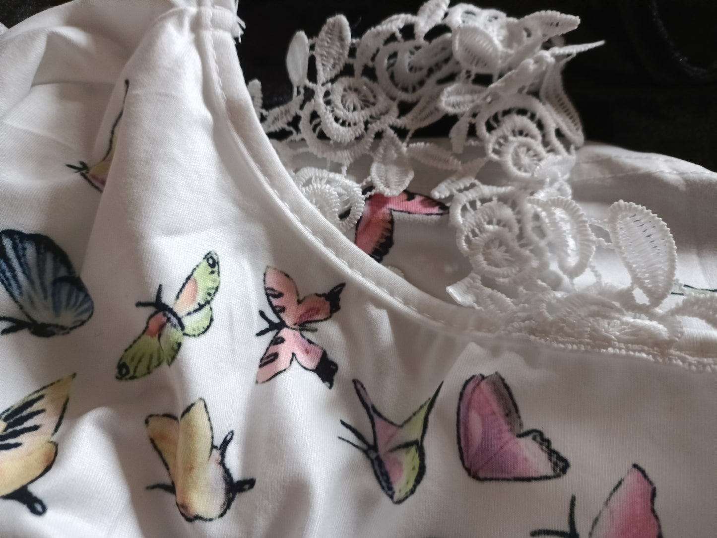 Butterfly Print Cold Shoulder Top with Lace Straps