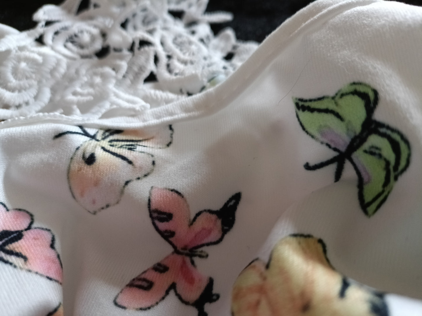 Butterfly Print Cold Shoulder Top with Lace Straps