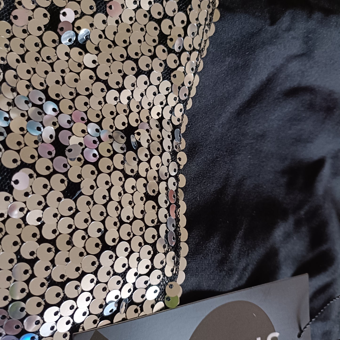 Black Long Sleeve Sequin Panel Top