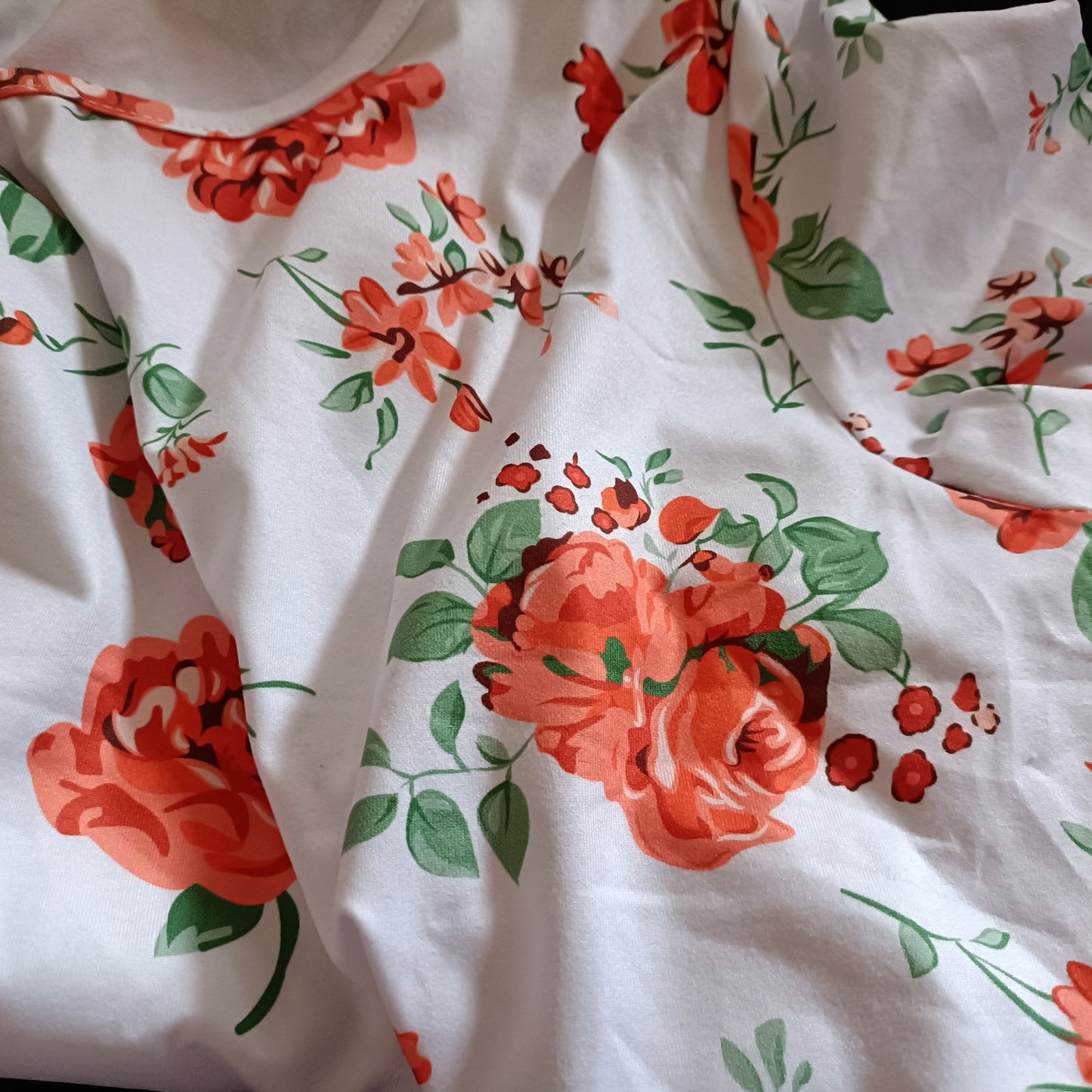 White T-Shirt with Orange Flower Print