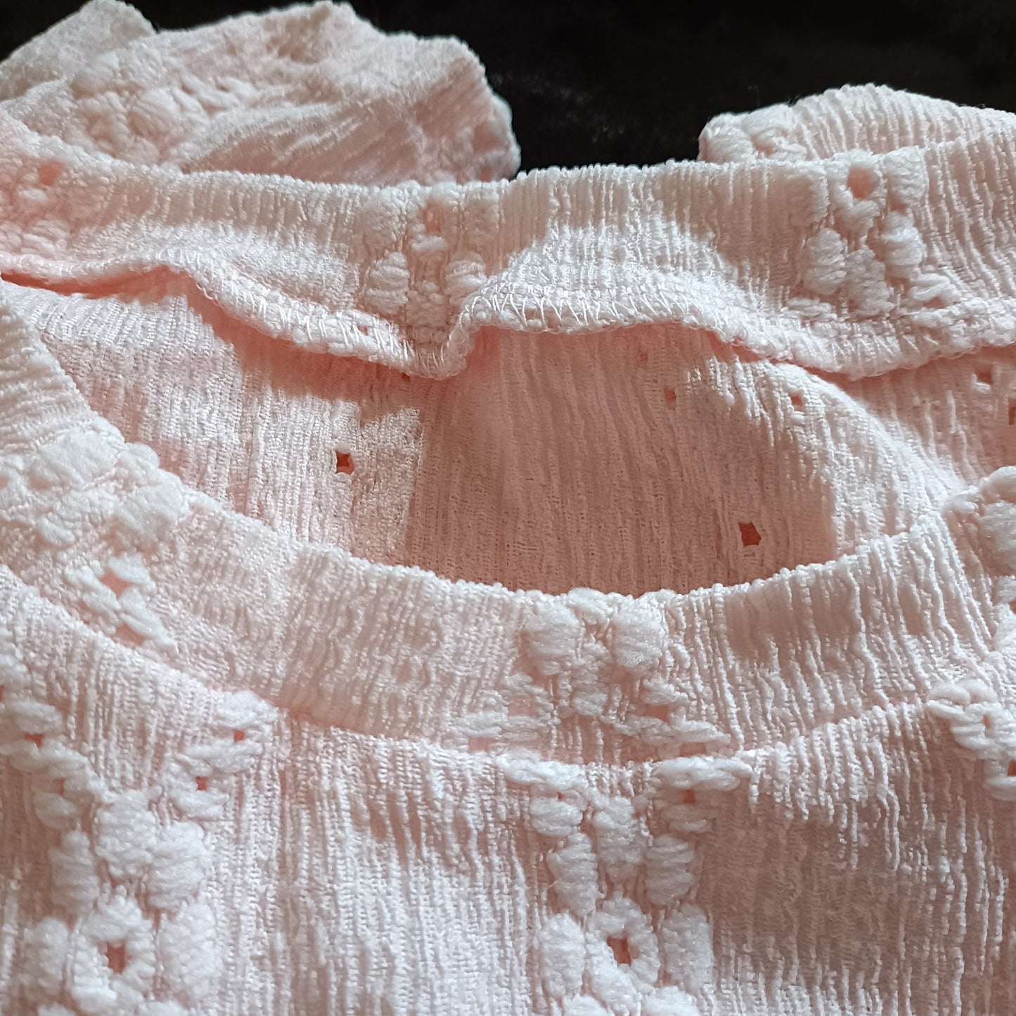 Pink Eyelet Embroidery T Shirt with Lace Sleeve Detail