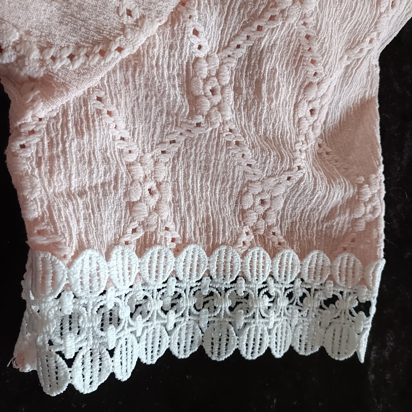 Pink Eyelet Embroidery T Shirt with Lace Sleeve Detail