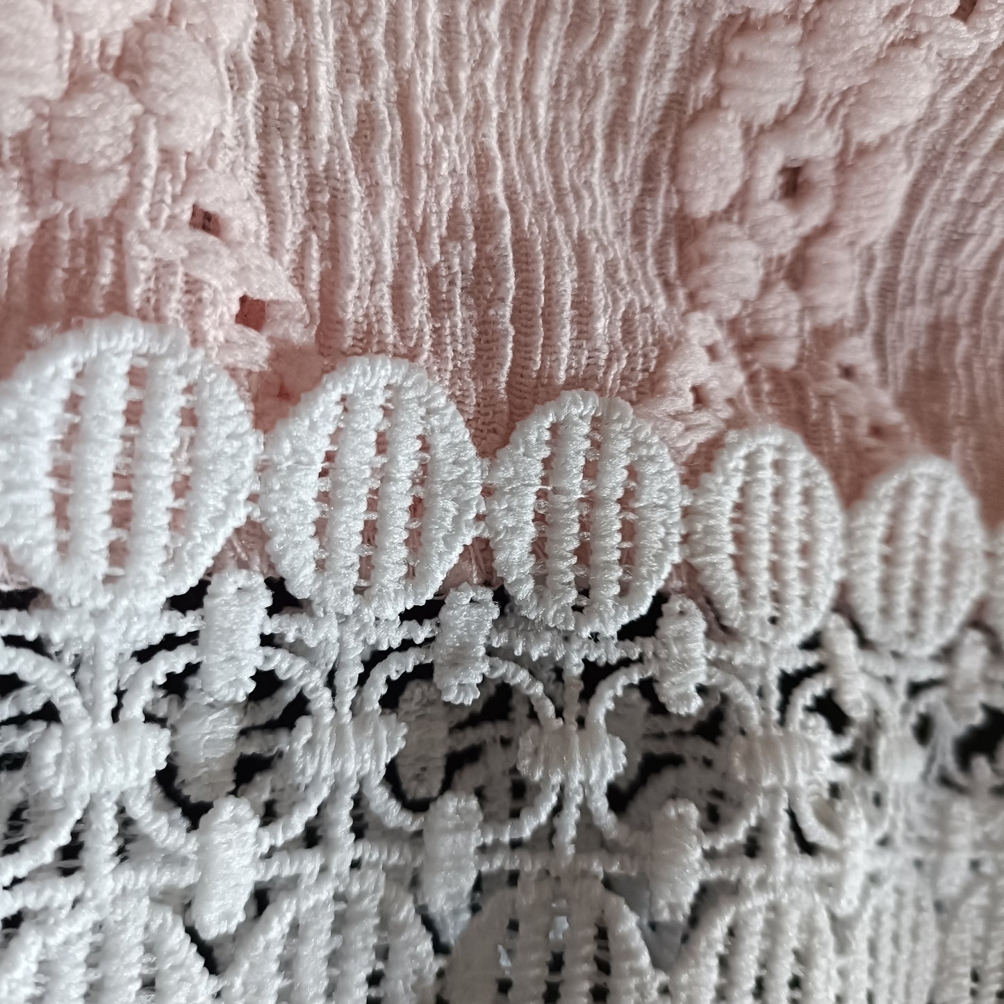 Pink Eyelet Embroidery T Shirt with Lace Sleeve Detail