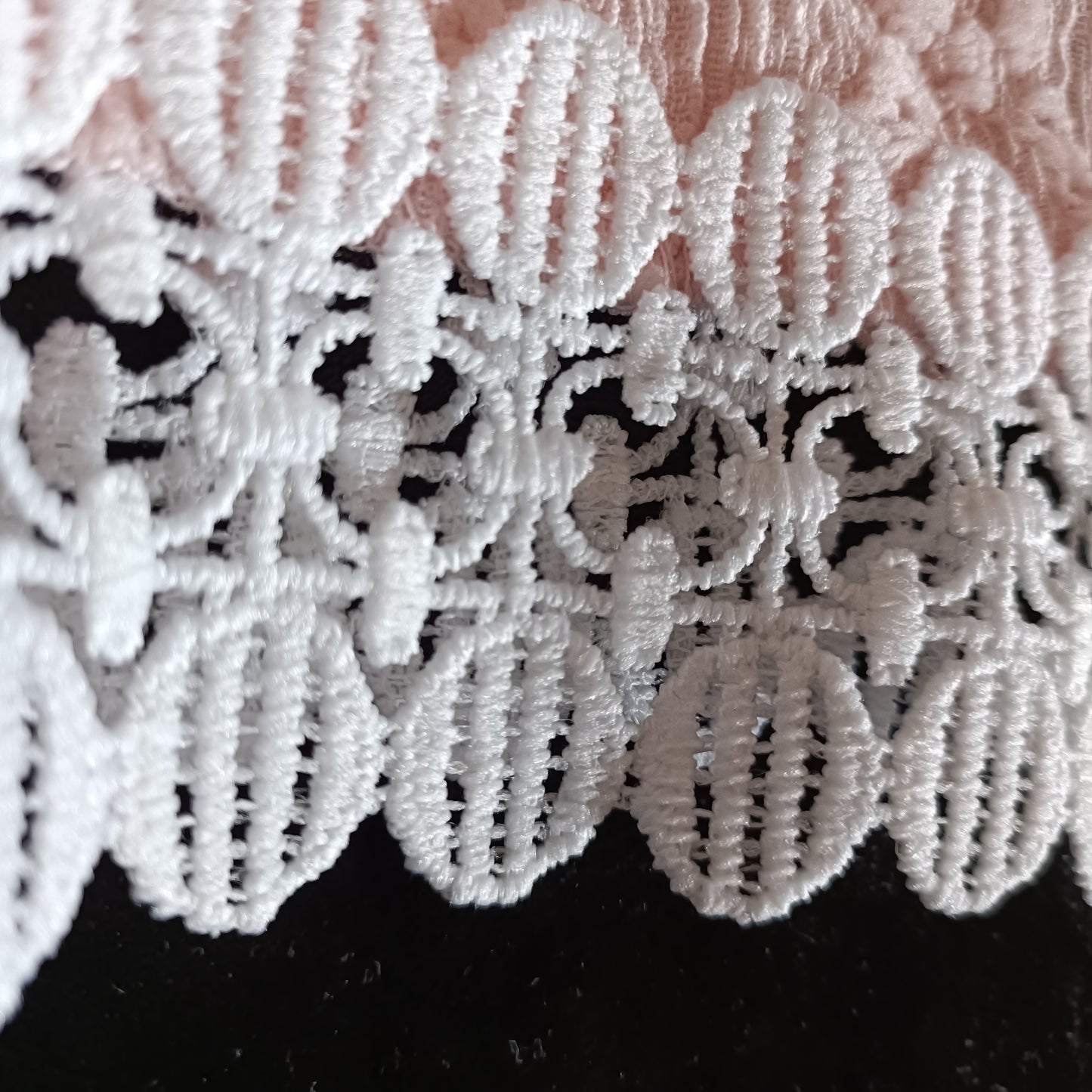 Pink Eyelet Embroidery T Shirt with Lace Sleeve Detail