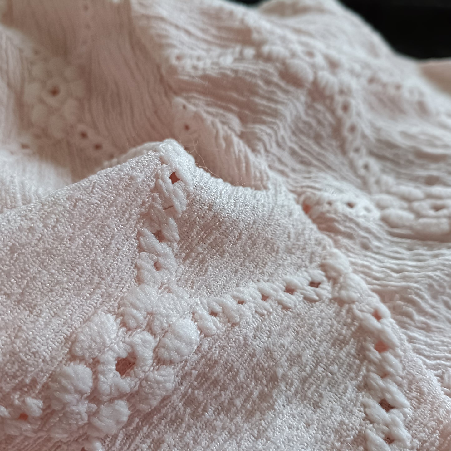 Pink Eyelet Embroidery T Shirt with Lace Sleeve Detail
