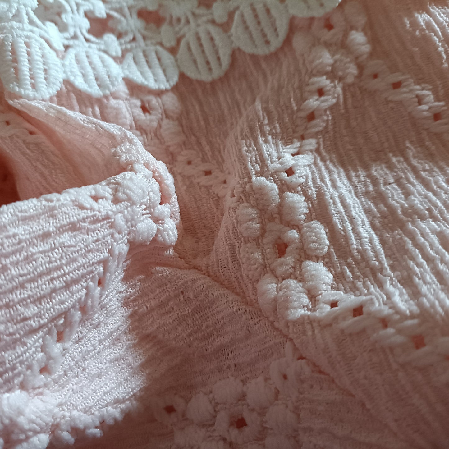 Pink Eyelet Embroidery T Shirt with Lace Sleeve Detail