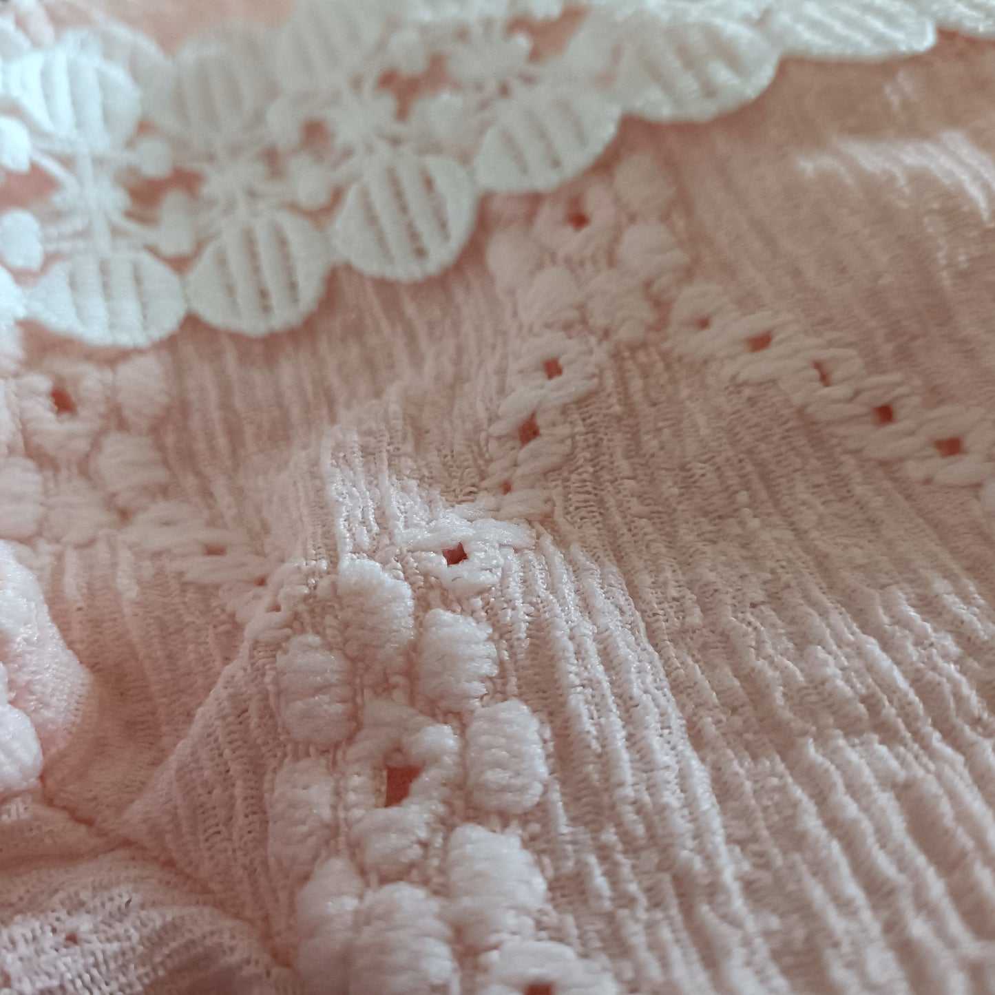 Pink Eyelet Embroidery T Shirt with Lace Sleeve Detail