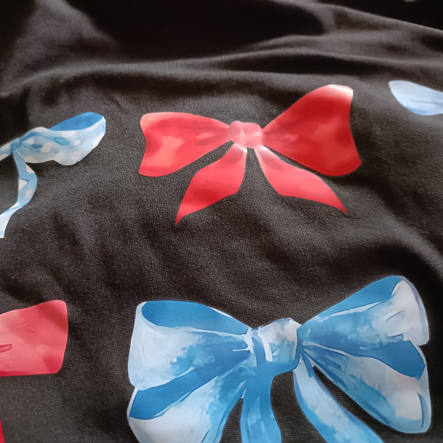 Black T Shirt with Colourful Bow Print