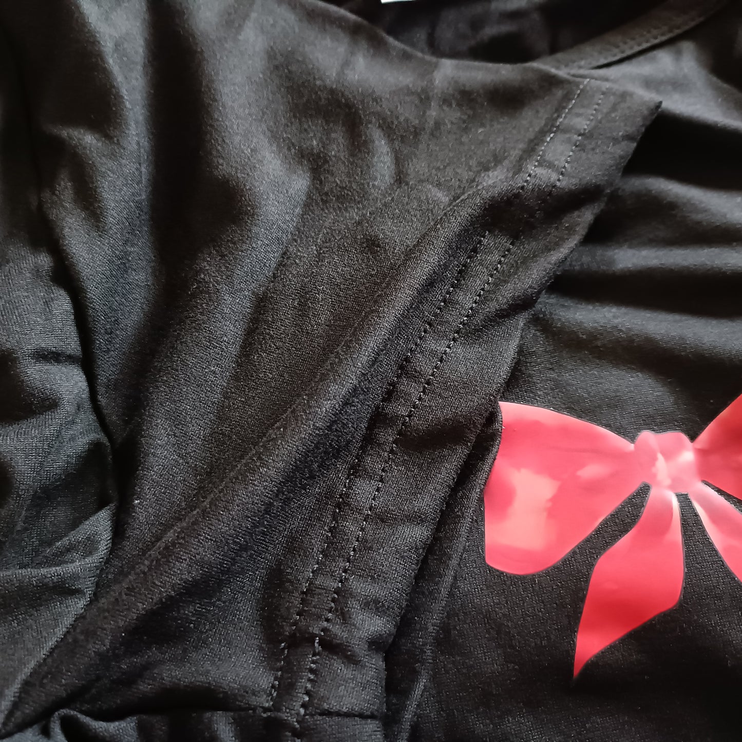 Black T Shirt with Colourful Bow Print
