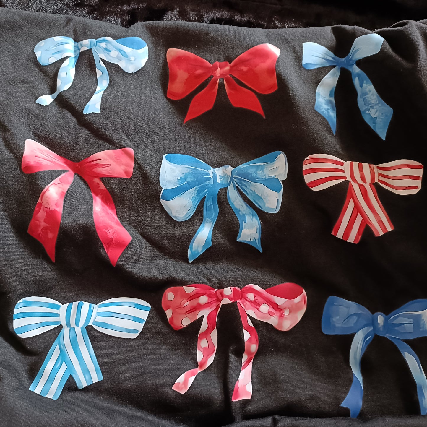 Black T Shirt with Colourful Bow Print