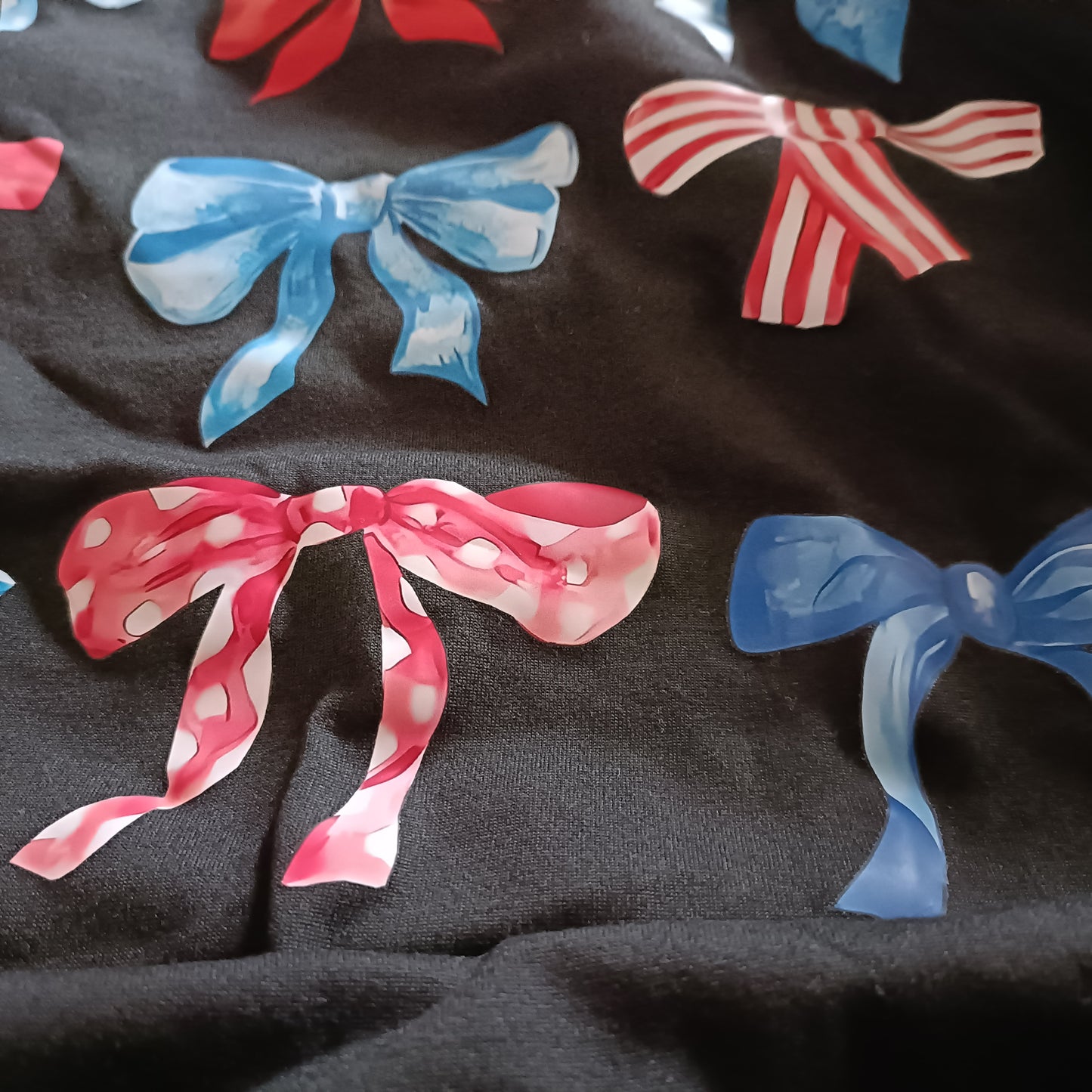 Black T Shirt with Colourful Bow Print