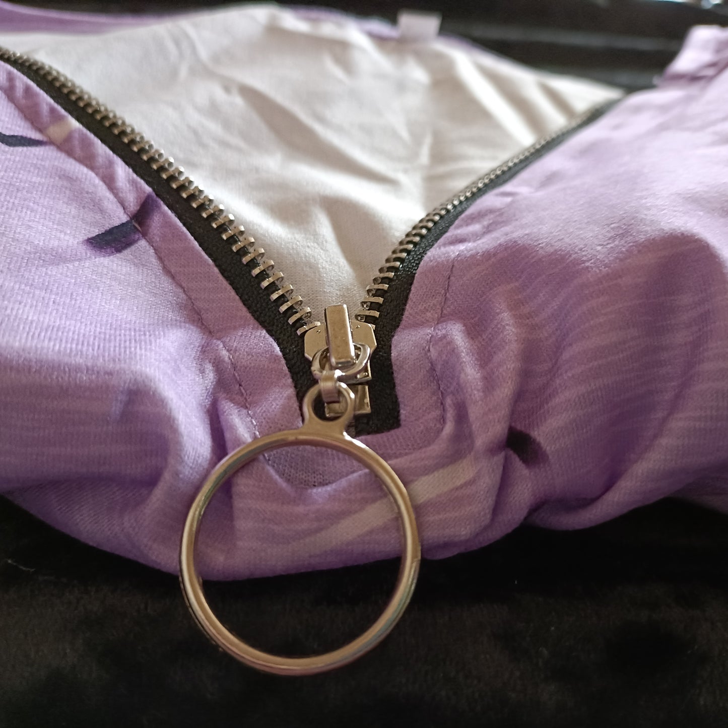 Lilac Cold Shoulder Top with Heart Print and Faux Zip Detail