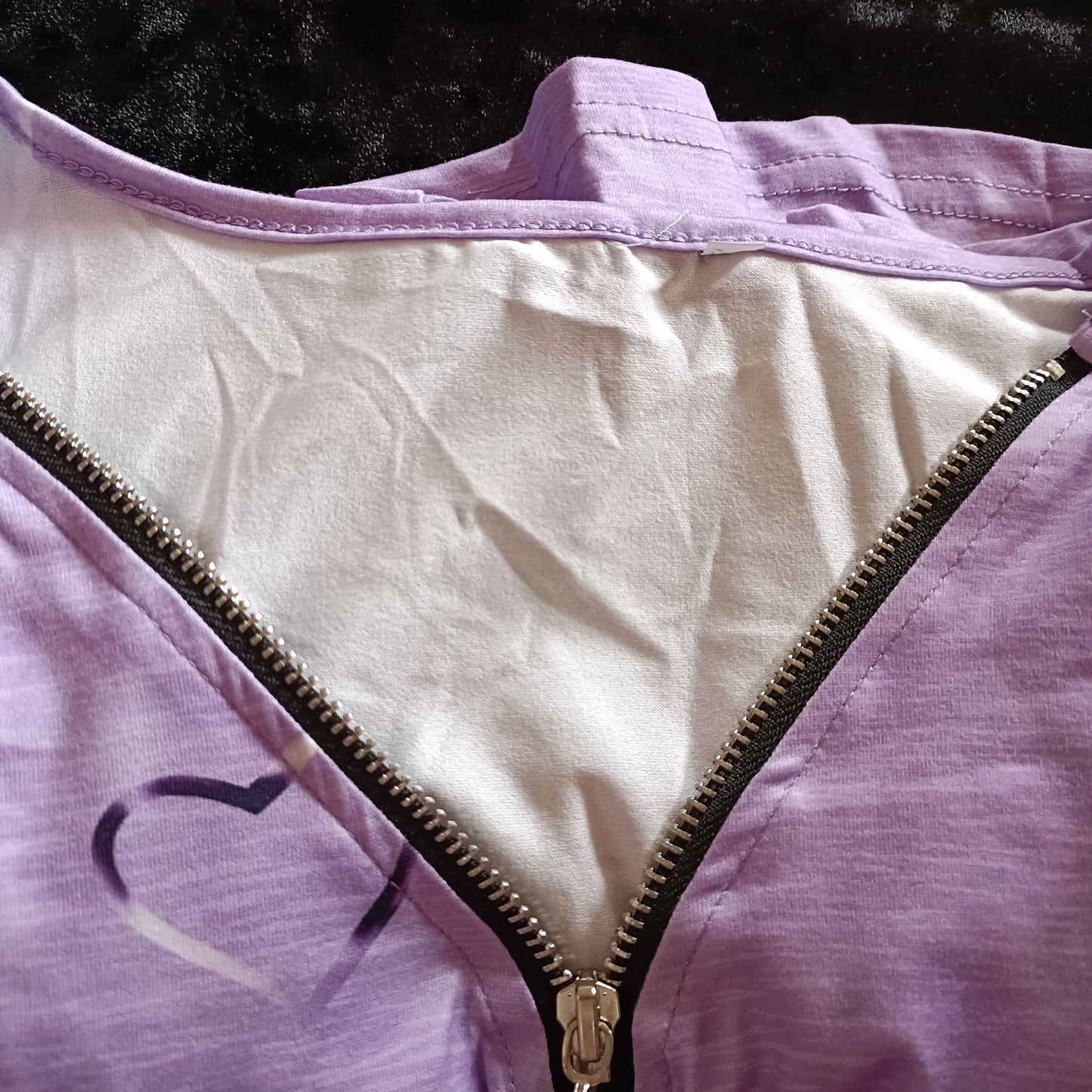 Lilac Cold Shoulder Top with Heart Print and Faux Zip Detail