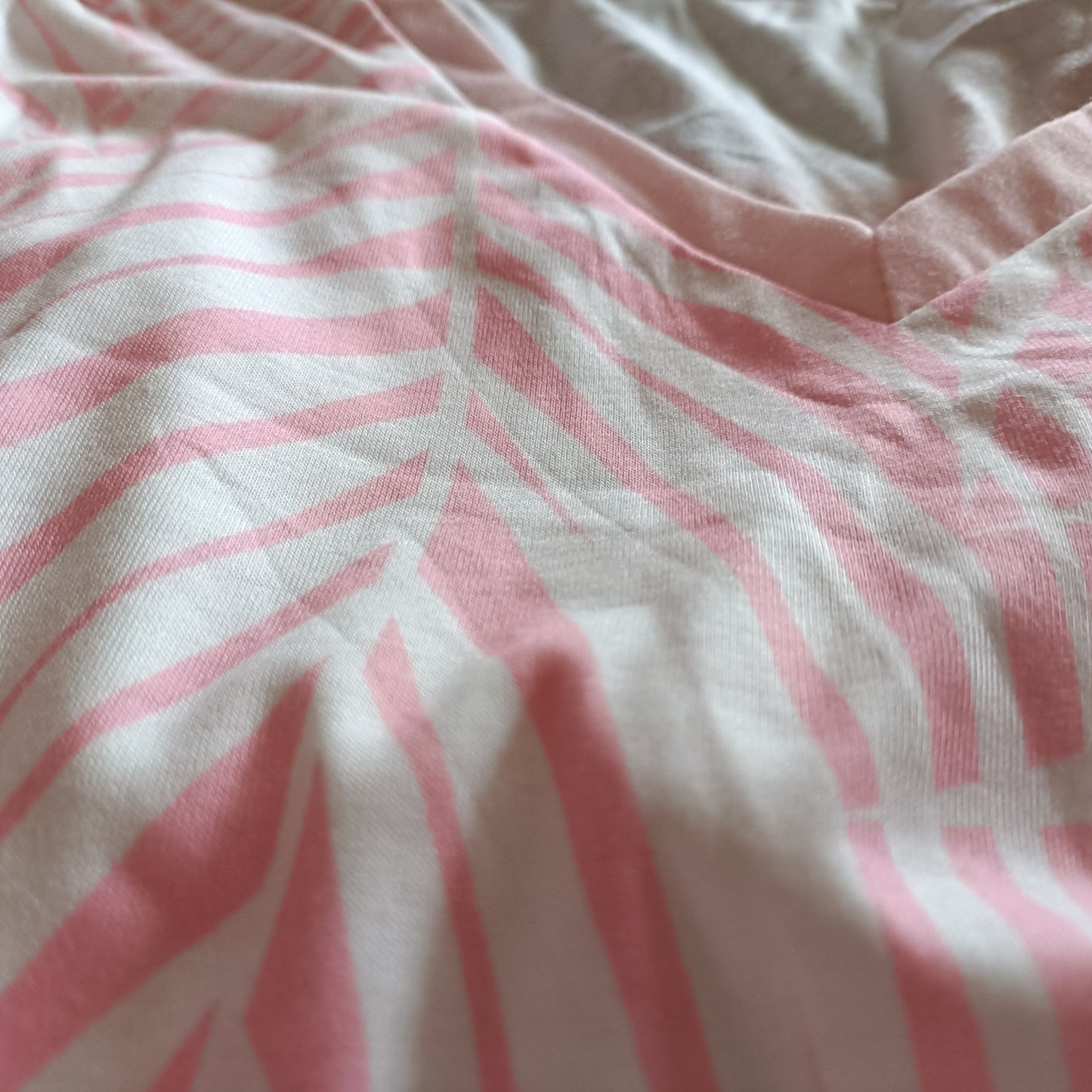Pink Long Sleeve V Neck T Shirt with Palm Frond Design