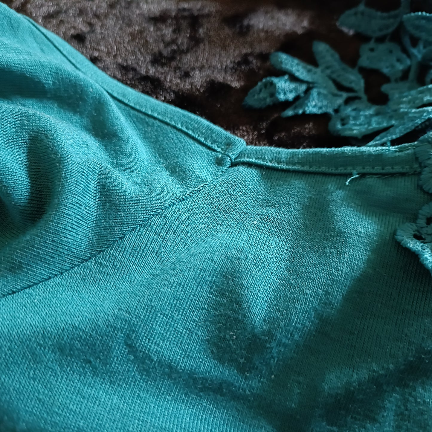 Jade Green Asymmetric Off the Shoulder Lace Strap Blouse/Top