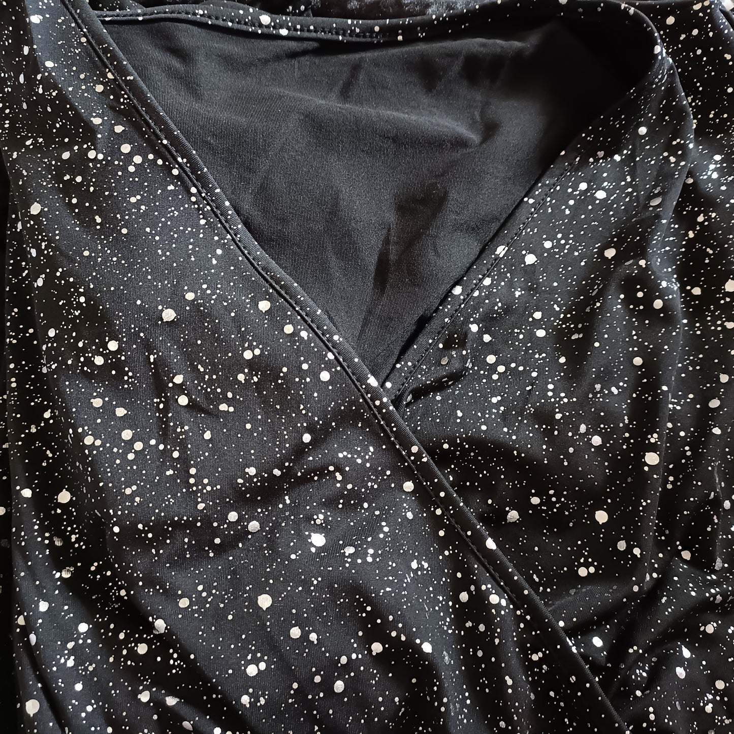 Black Sparkly Top with Surplice Front and Handkerchief Hemline