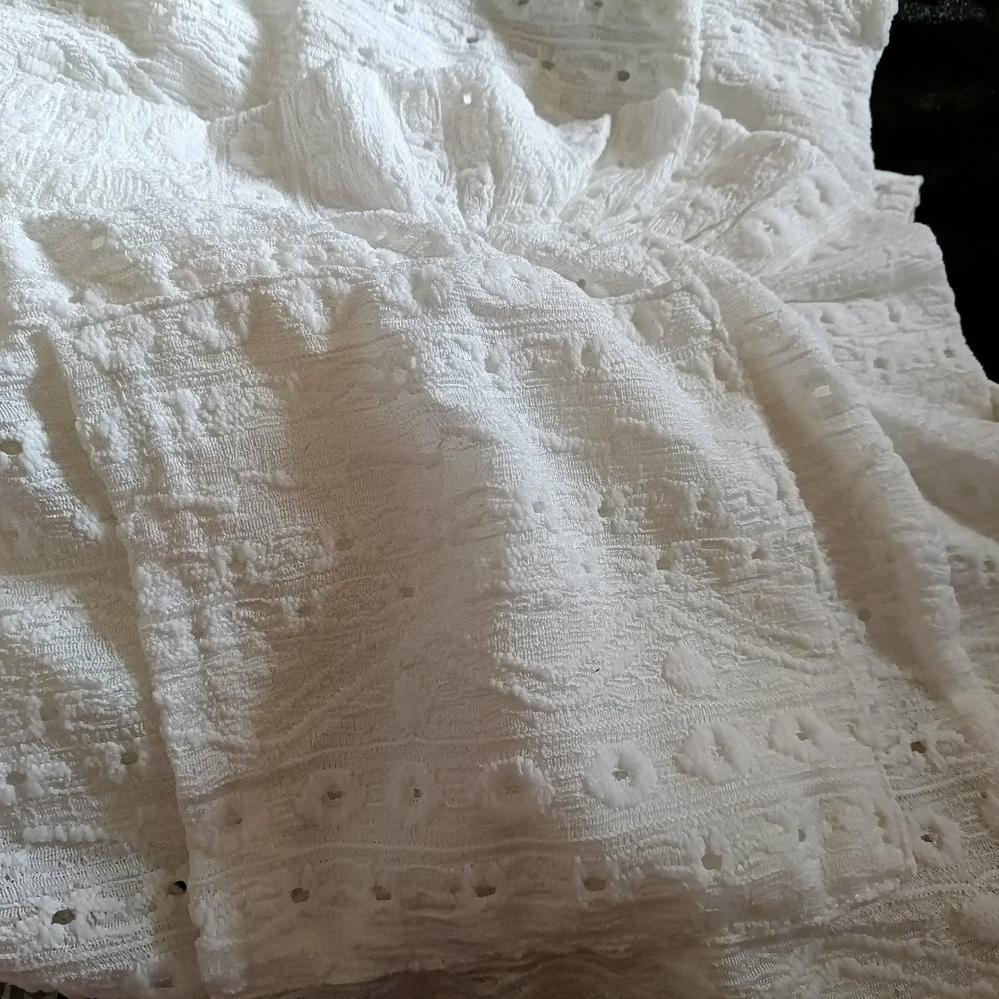 Eyelet Embroidery Long Sleeve Open Front Cardigan with Frill bottom