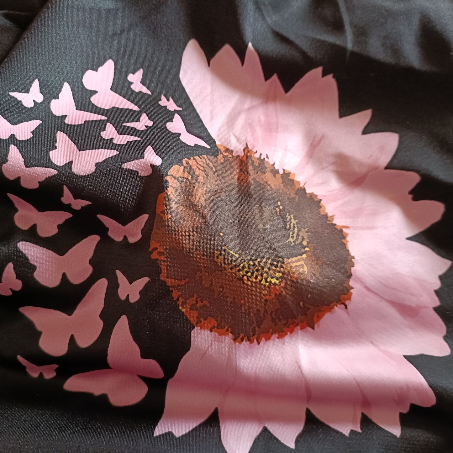 Pink and Black Flame Style Sleeveless Dress with Pink Sunflower and Butterfly Detail